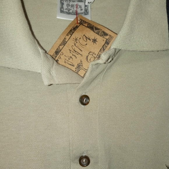 Its Africa Men's Khaki Polo Embroidered Elephant On Front Textured Collar M - Picture 3 of 9